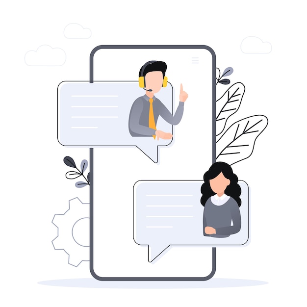 Customer support. Personal assistant service, person advisor and helpful advice services. Social media network services, online supporter agents. Isolated flat vector illustration icon