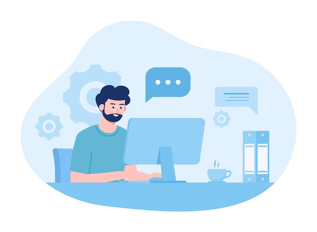 Customer support working in a call center concept flat illustration