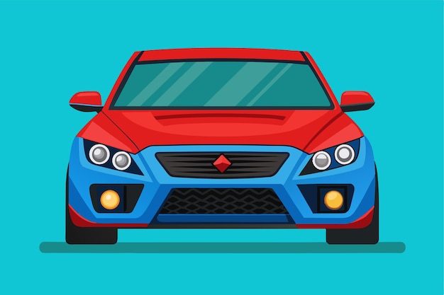 Vector a customizable car design showcasing a dynamic red and blue front view against a bright backdrop front car customizable flat illustration