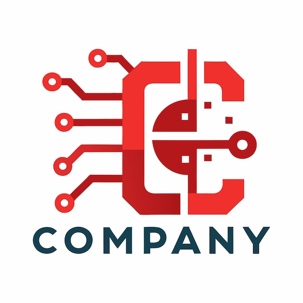 Vector customizable company initials with circuit pattern typography for branding