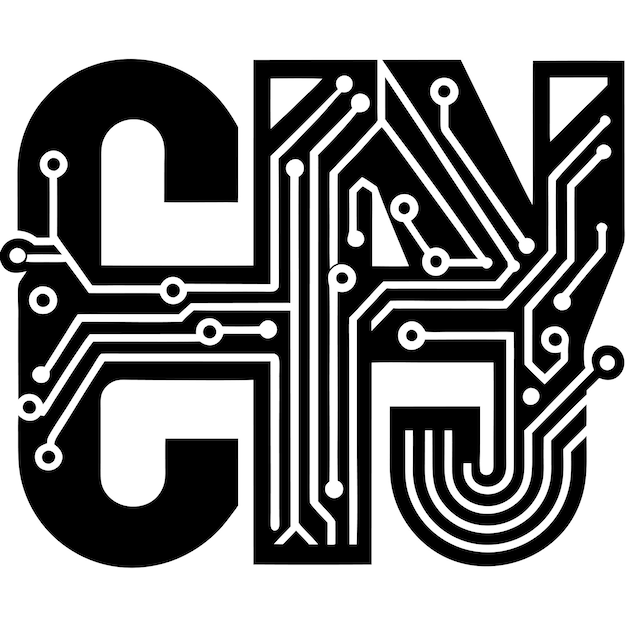 Vector customizable company initials with circuit pattern typography for branding