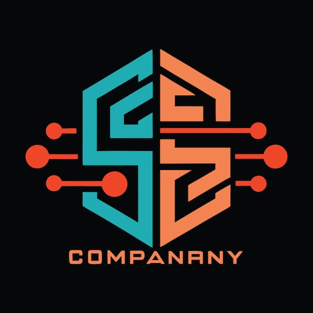 Customizable Company Initials with Circuit Pattern Typography for Branding