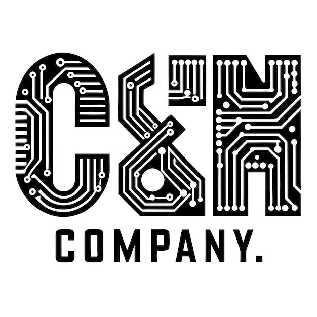 Customizable Company Initials with Circuit Pattern Typography for Branding