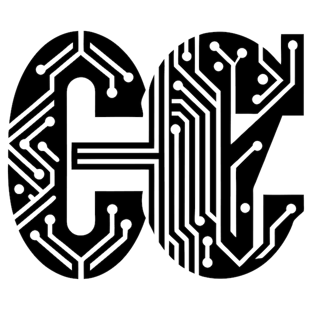 Customizable Company Initials with Circuit Pattern Typography for Branding