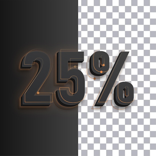 Customizable Dark 25 Percent Icon Featuring Golden Glow Lines on Transparent Background