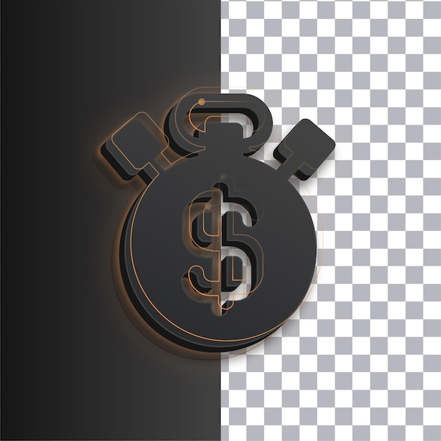 Customizable Dark Clock and Dollar Icon Featuring Golden Glow Lines on Transparent Background