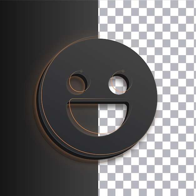 Customizable Dark Happy Face Icon Featuring Golden Glow Lines on Transparent Background