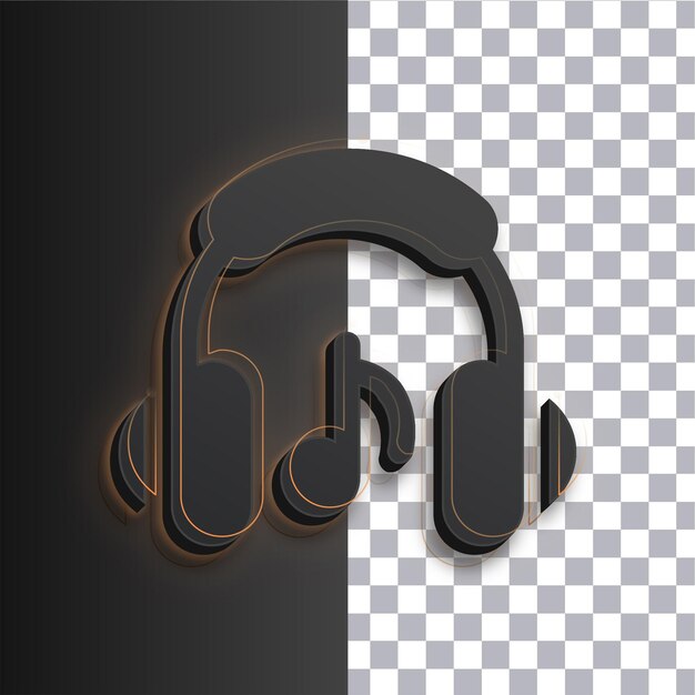 Vector customizable dark headphone icon featuring golden glow lines on transparent background