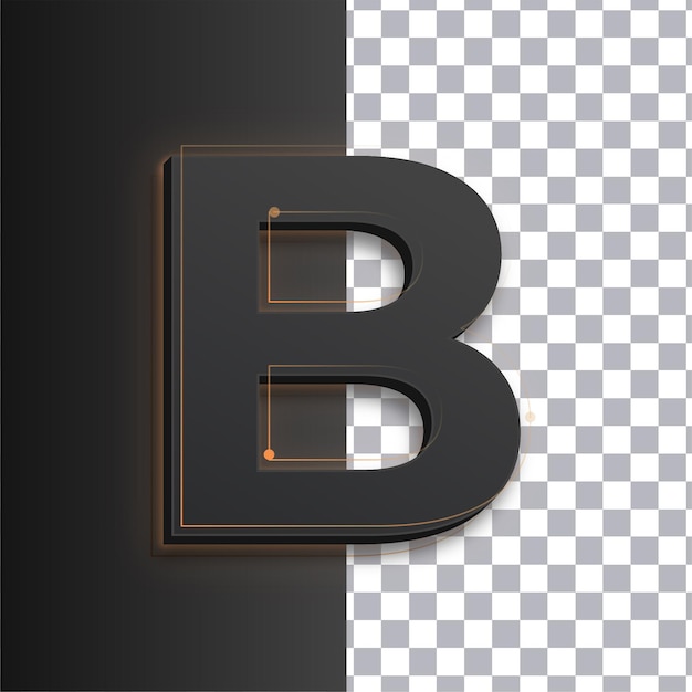 Vector customizable dark letter b icon featuring golden glow lines on transparent background