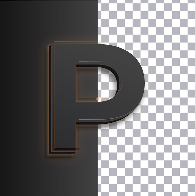 Vector customizable dark letter p icon featuring golden glow lines on transparent background