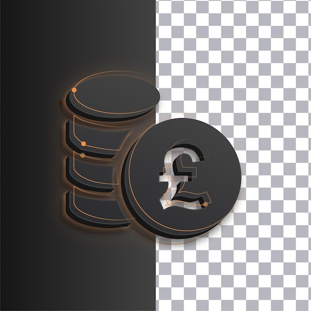 Customizable Dark Pound Coins Icon Featuring Golden Glow Lines on Transparent Background