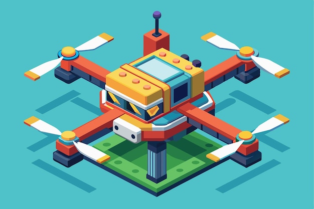 A customizable drone design is presented in a vibrant isometric illustration featuring unique colors and details appealing to tech enthusiasts