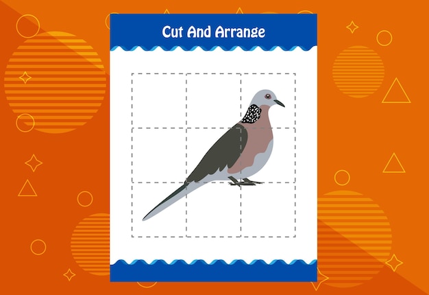 Cut and arrange with a bird worksheet for kids Educational game for children