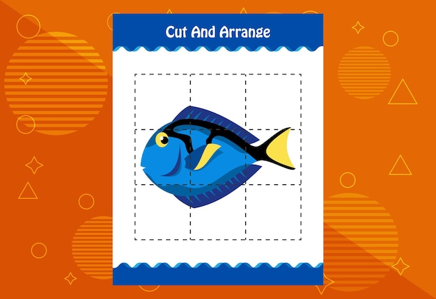 Cut and arrange with a fish worksheet for kids Educational game for children