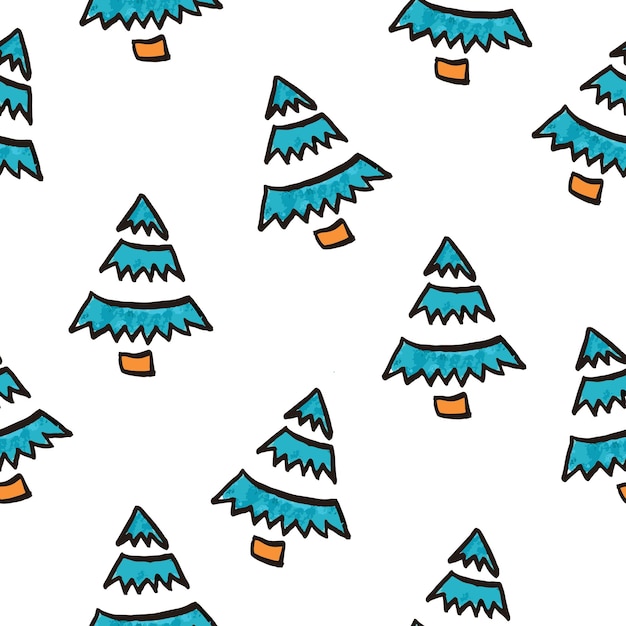 Cut Christmas vector seamless pattern with blue trees Xmas simple texture Christmas pattern Christmas trees Wrapping paper