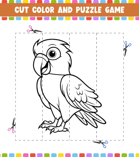 Cut color education worksheet game for kids color activity puzzle for children with Cute Animal