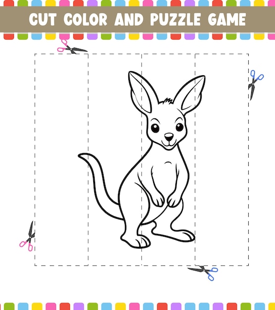 Vector cut color education worksheet game for kids color activity puzzle for children with cute animal