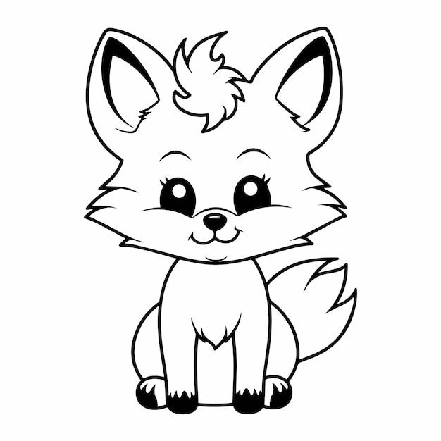 Cut Fox for coloring book or coloring page for kids vector clipart