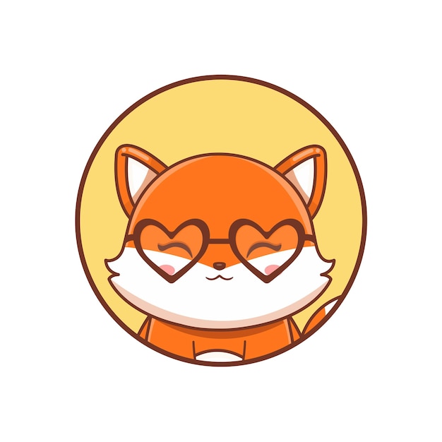 Cut fox with glasses cartoon vector icon illustration  animal Free Vector