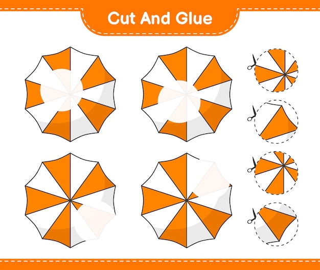 Cut and glue, cut parts of Beach Umbrella and glue them. Educational children game, printable worksheet, vector illustration