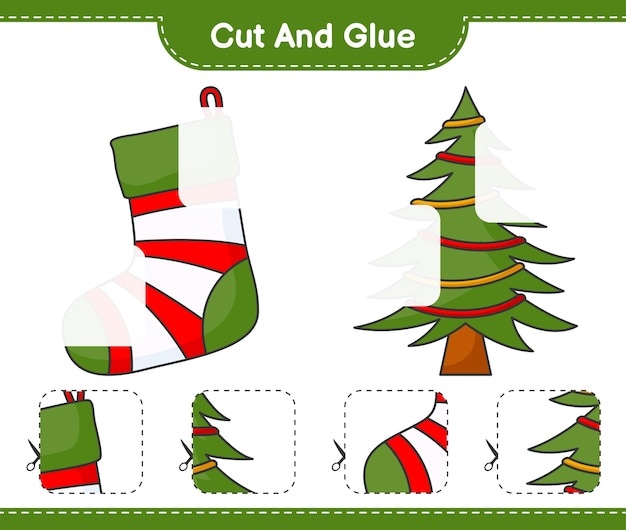 Cut and glue cut parts of Christmas Sock Christmas Tree and glue them