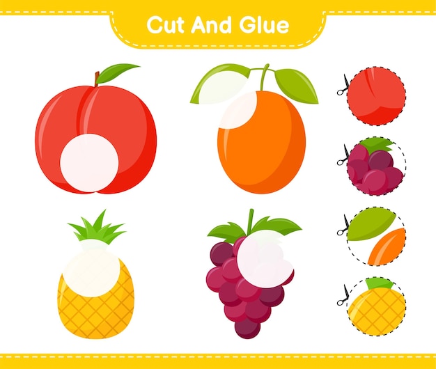 Cut and glue, cut parts of Fruits and glue them. Educational children game, printable worksheet 