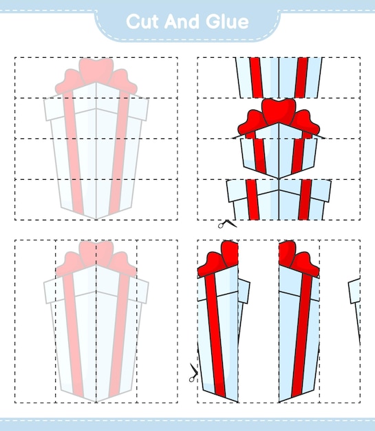 Cut and glue cut parts of Gift Box and glue them Educational children game printable worksheet vector illustration