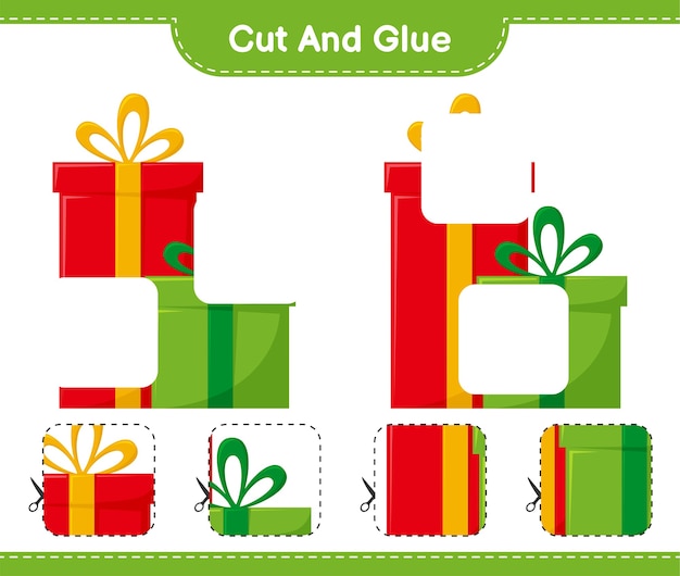 Cut and glue, cut parts of Gift Boxes and glue them. Educational children game, printable worksheet