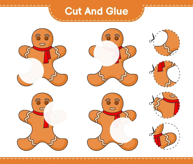 Cut and glue cut parts of Gingerbread Man and glue them Educational children game printable worksheet vector illustration