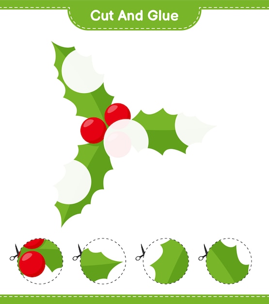 Cut and glue, cut parts of Holly Berries and glue them. Educational children game, printable worksheet