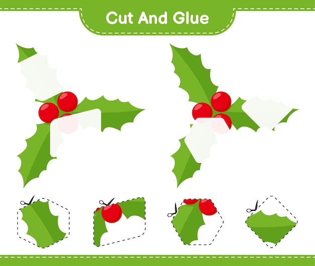 Cut and glue, cut parts of Holly Berries and glue them. Educational children game, printable worksheet