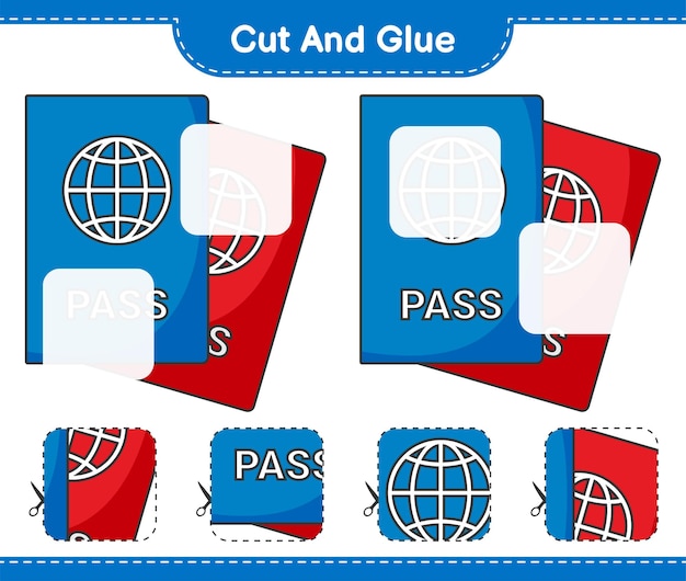 Cut and glue, cut parts of Passport and glue them. Educational children game, printable worksheet, vector illustration