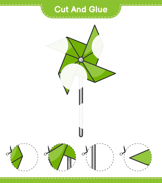 Cut and glue, cut parts of Pinwheels and glue them. Educational children game, printable worksheet, vector illustration