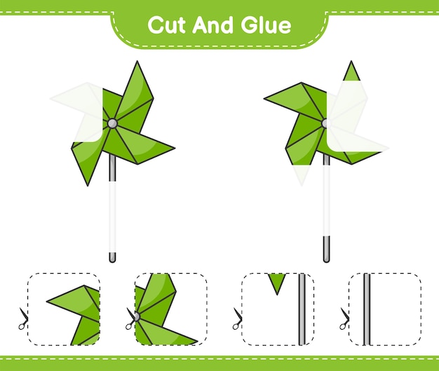 Cut and glue, cut parts of Pinwheels and glue them. Educational children game, printable worksheet, vector illustration