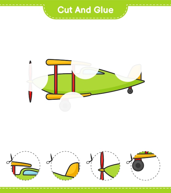 Cut and glue cut parts of Plane and glue them Educational children game printable worksheet