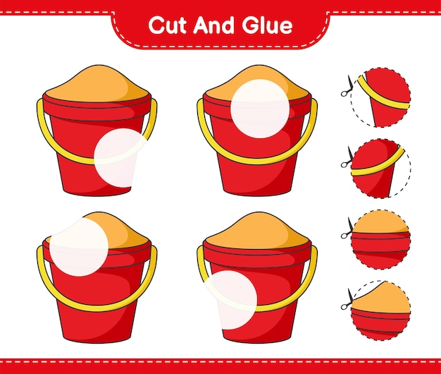 Cut and glue, cut parts of Sand Bucket and glue them. Educational children game, printable worksheet, vector illustration