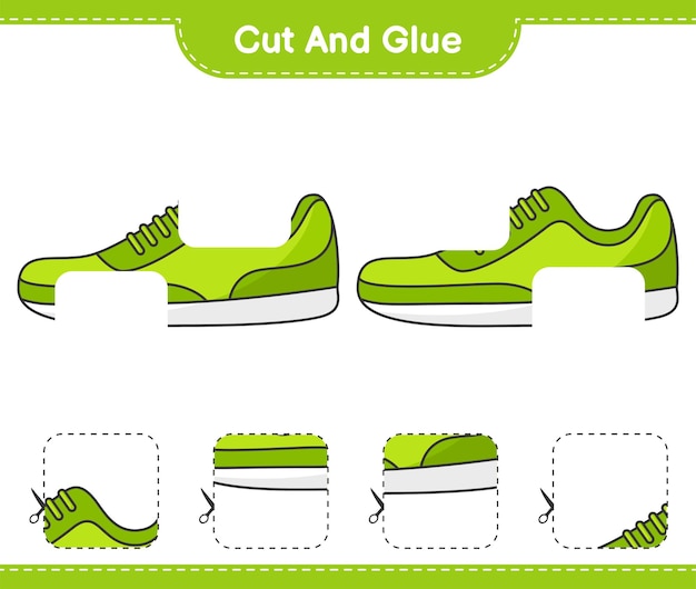 Cut and glue cut parts of Sneaker and glue them Educational children game printable worksheet vector illustration