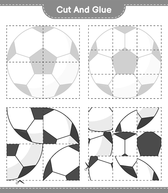 Cut and glue cut parts of Soccer Ball and glue them Educational children game printable worksheet vector illustration