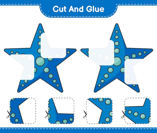 Cut and glue, cut parts of Starfish and glue them. Educational children game, printable worksheet, vector illustration