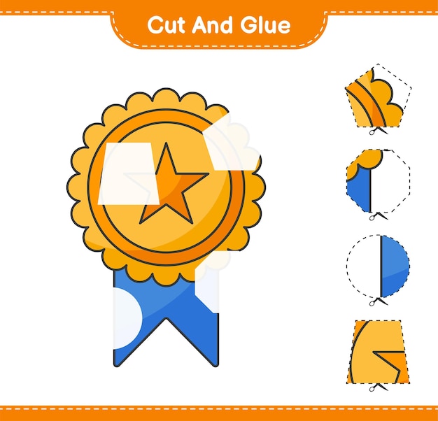 Cut and glue cut parts of Trophy and glue them Educational children game printable worksheet vector illustration