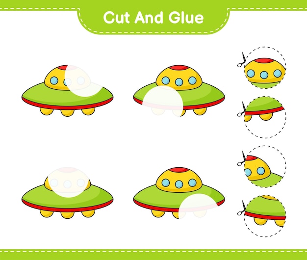 Cut and glue cut parts of Ufo and glue them Educational children game printable worksheet