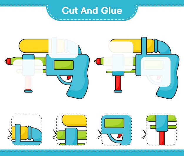 Cut and glue cut parts of Water Gun and glue them Educational children game printable worksheet