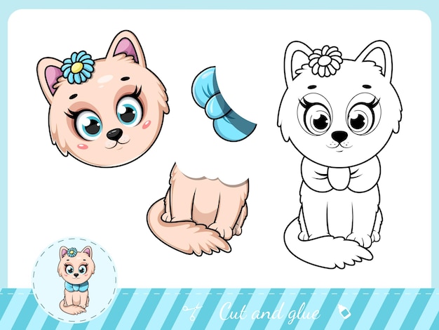 Cut and glue cute cartoon kitten