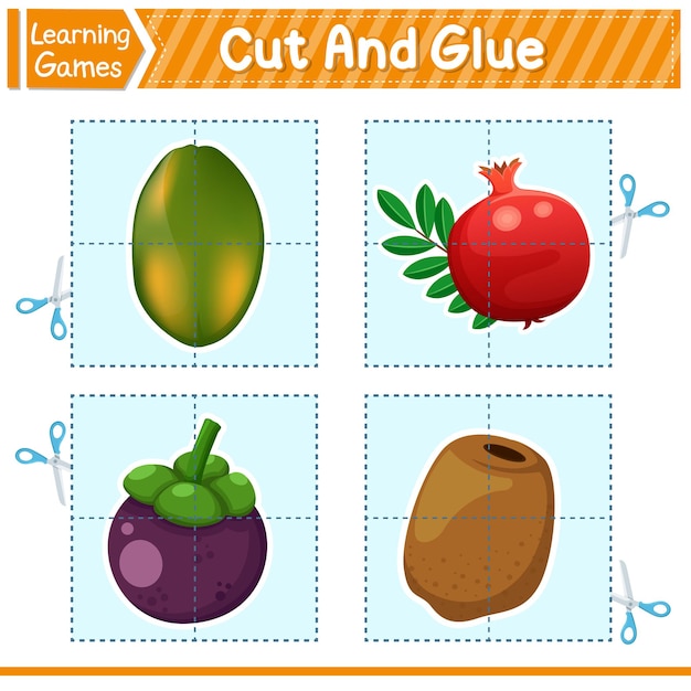 Cut And Glue Of Fruits Education Developing Worksheet Game For Kids Activity For Preschool Years Kids And Toddlers Vector Illustration