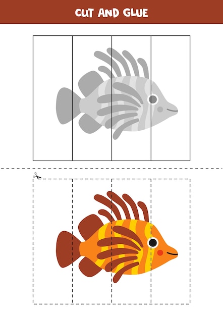 Cut and glue game for kids Cute lionfish