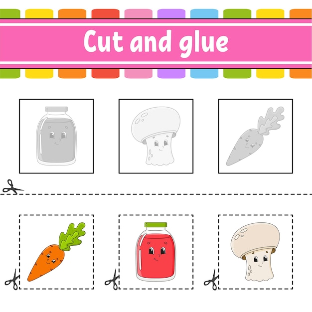 Cut and glue Game for kids Education developing worksheet Color activity page