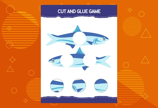 Cut and glue game for kids with fish Cutting practice for preschoolers Education worksheet