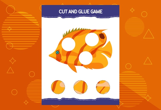 Cut and glue game for kids with fish Cutting practice for preschoolers Education worksheet