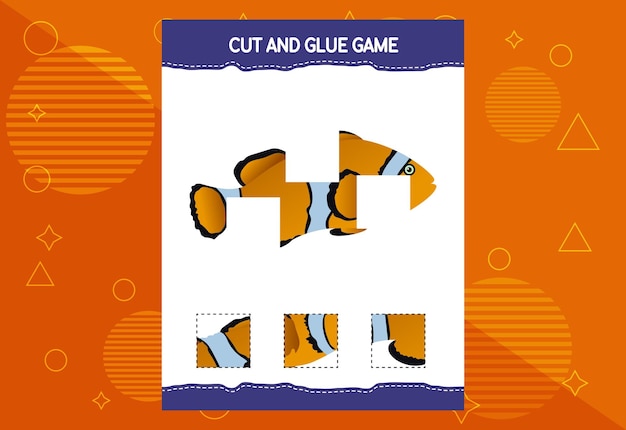 Cut and glue game for kids with fish Cutting practice for preschoolers Education worksheet