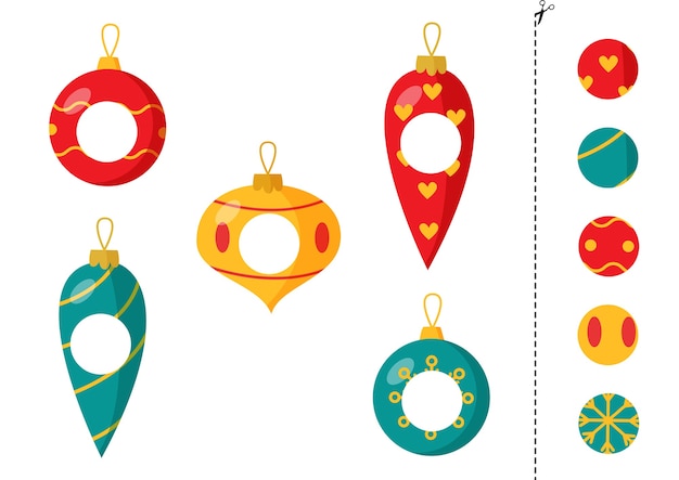 Cut and glue parts of colorful Christmas balls